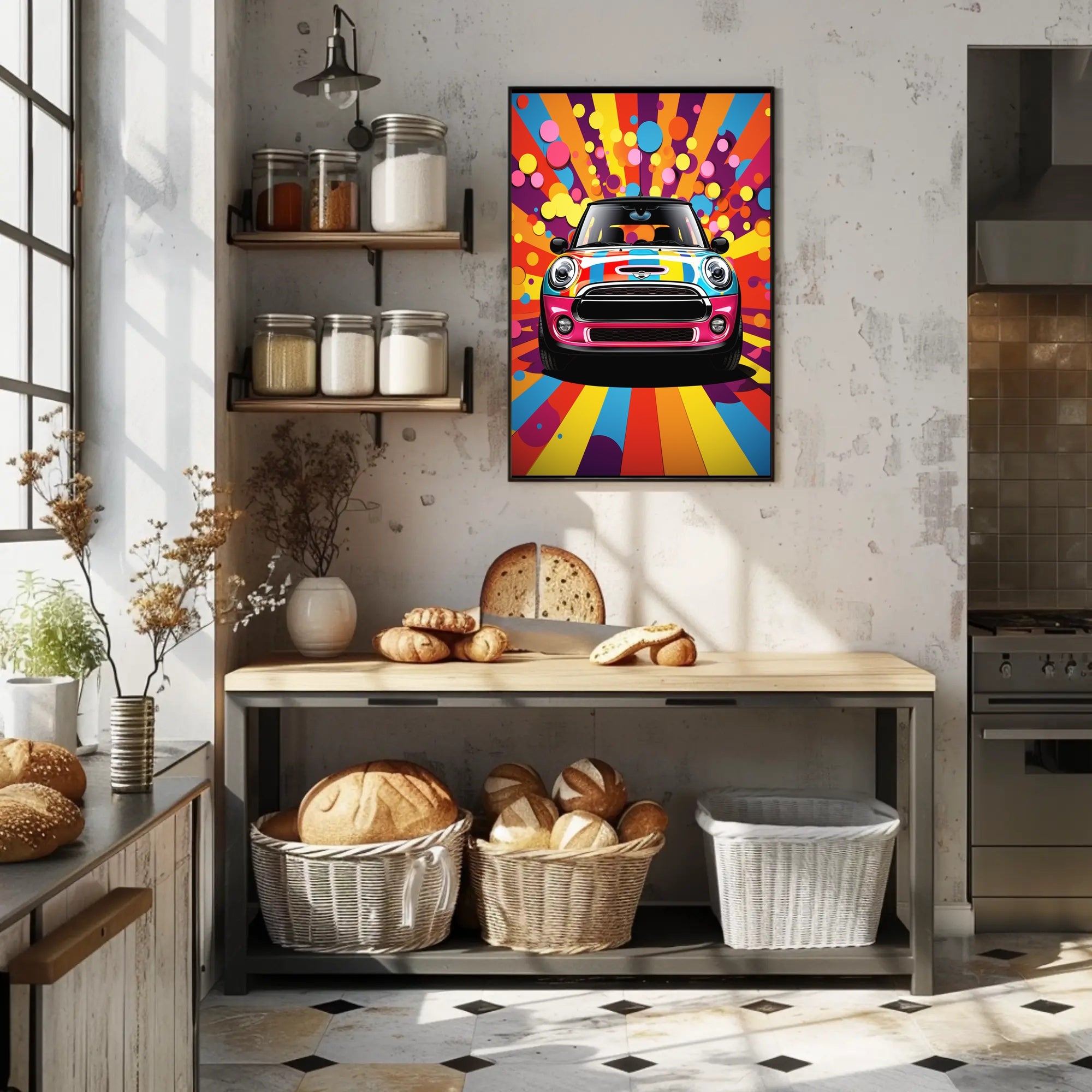 Vibrant Mini Cooper Pop Art Psychedelic Style Artistic Poster