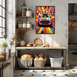 Vibrant Mini Cooper Pop Art Psychedelic Style Artistic Poster