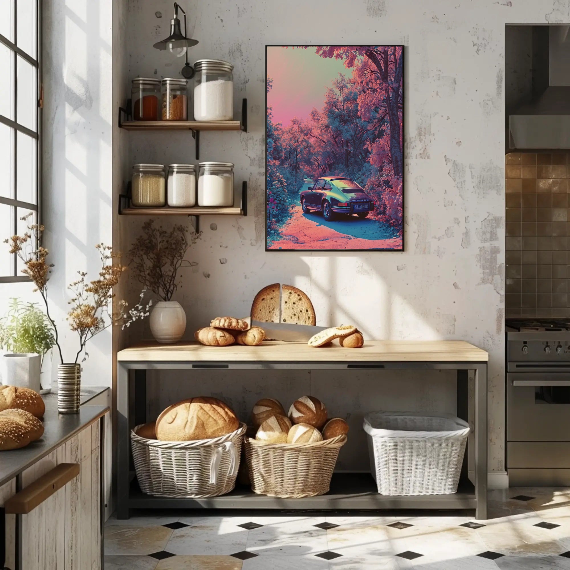 Dreamy Drive Through a Neon Forest Poster Art Print PosterGoat