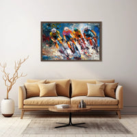 Dynamic Cyclists Racing Impressionistic Art Poster Print
