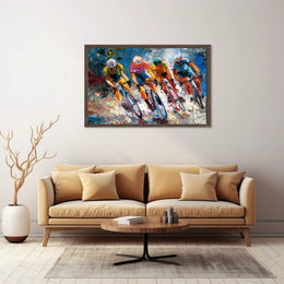 Dynamic Cyclists Racing Impressionistic Art Poster Print