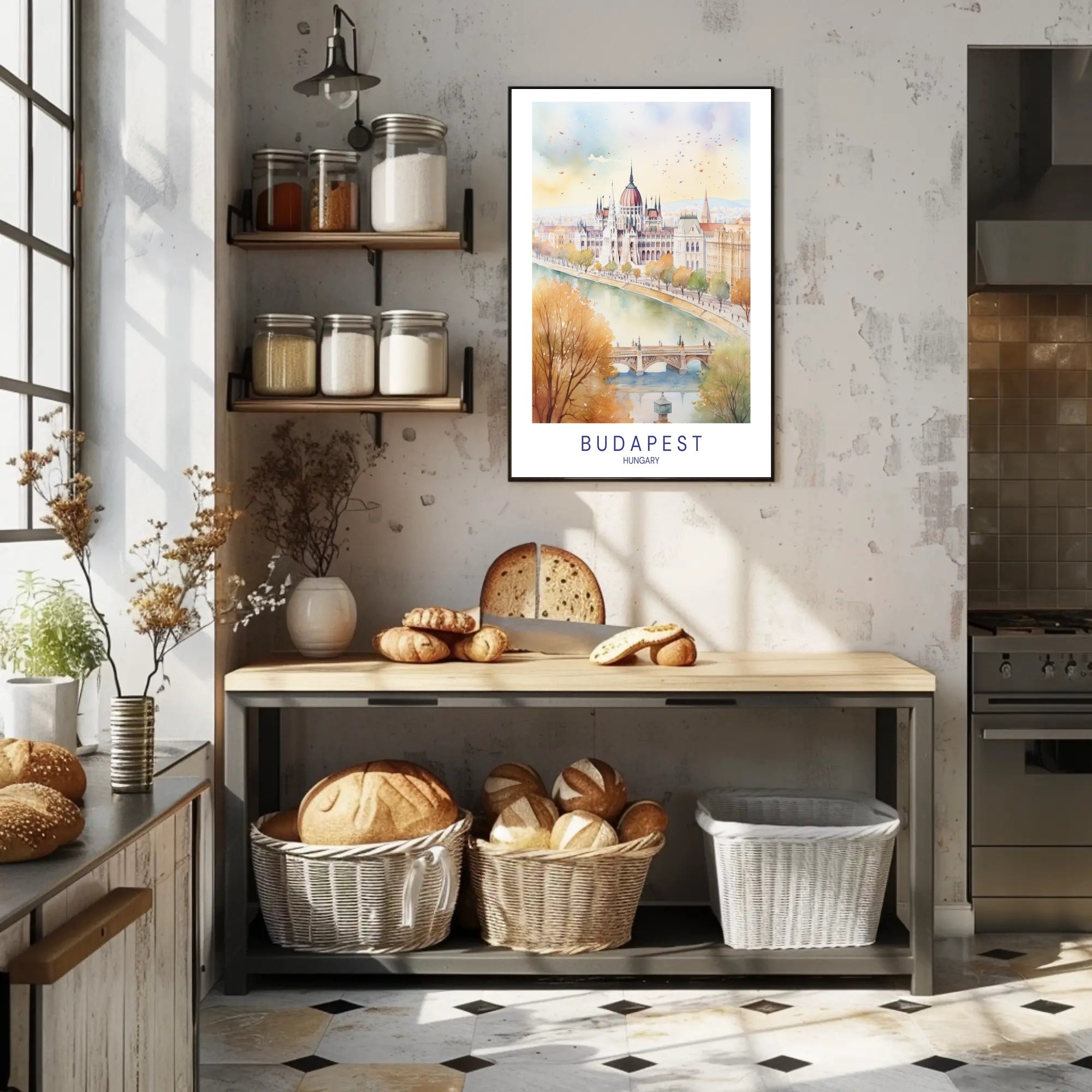 Budapest Hungary Autumn Watercolor Art Urban or Cityscape Poster PosterGoat