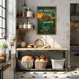 Los Angeles Hollywood Retro Vintage Travel Poster