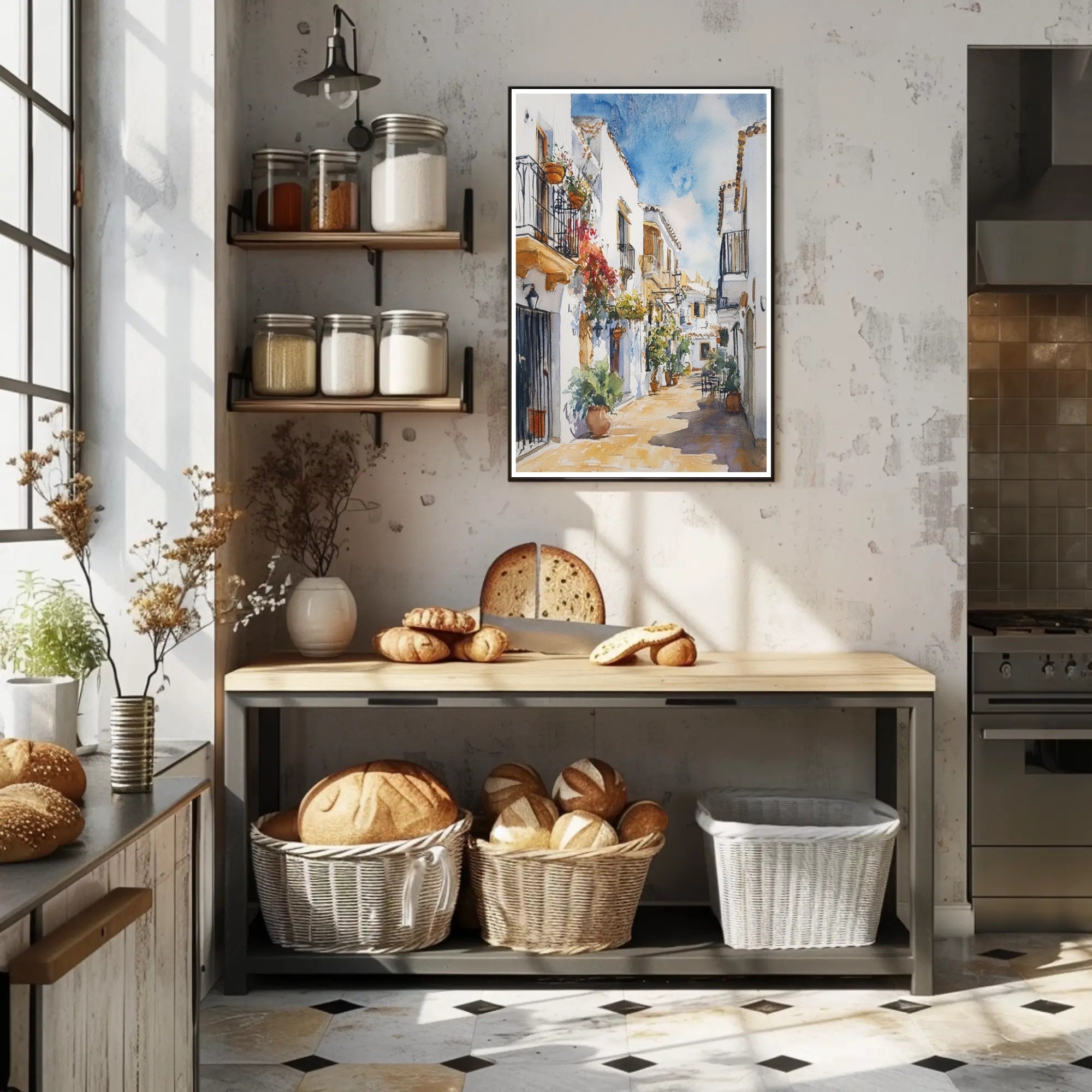 Quaint Mediterranean Street Poster PosterGoat