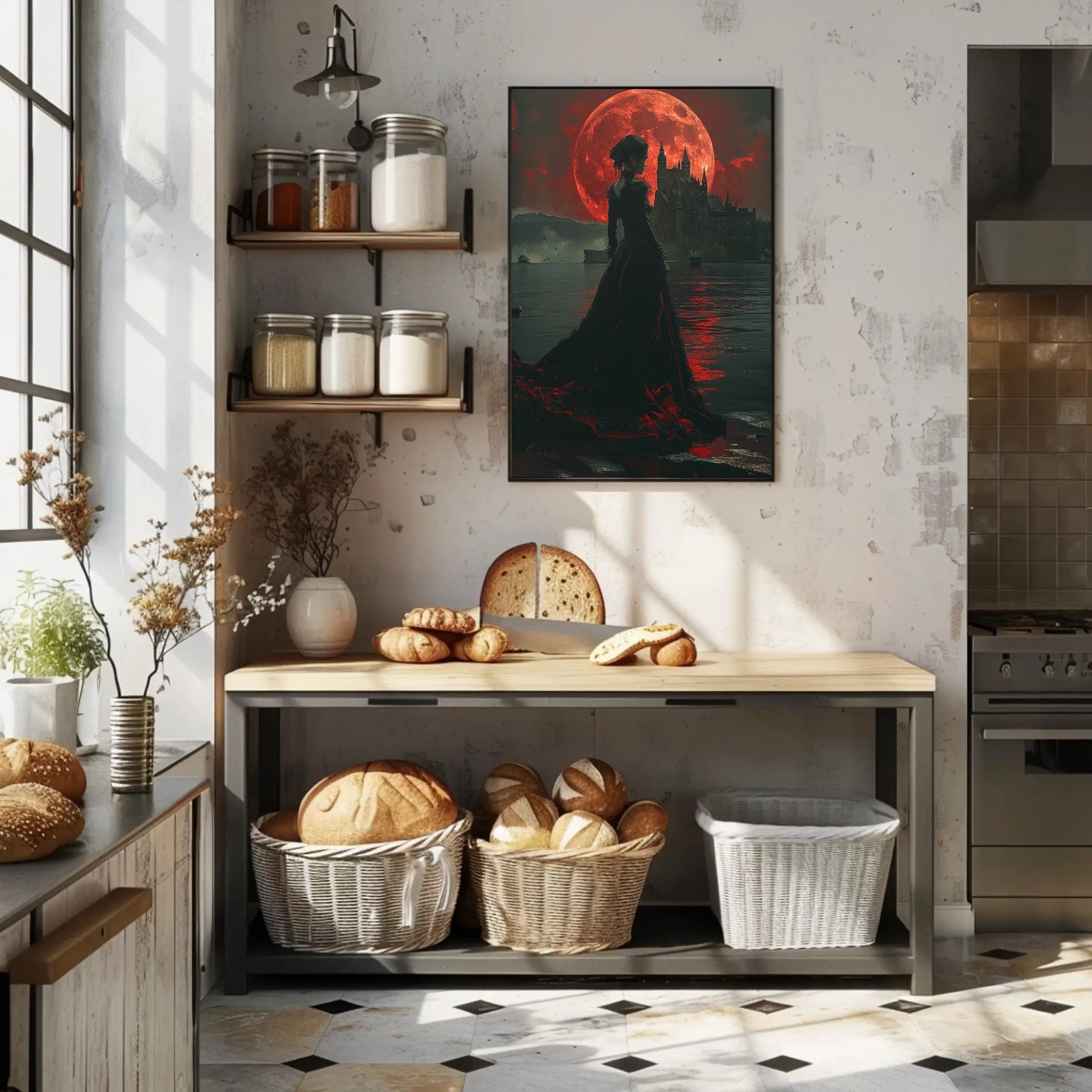 Gothic Red Moon Fantasy Artwork - Fantasy or Mythology Poster PosterGoat