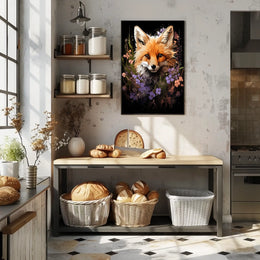 Fox Portrait with Vibrant Floral Surroundings