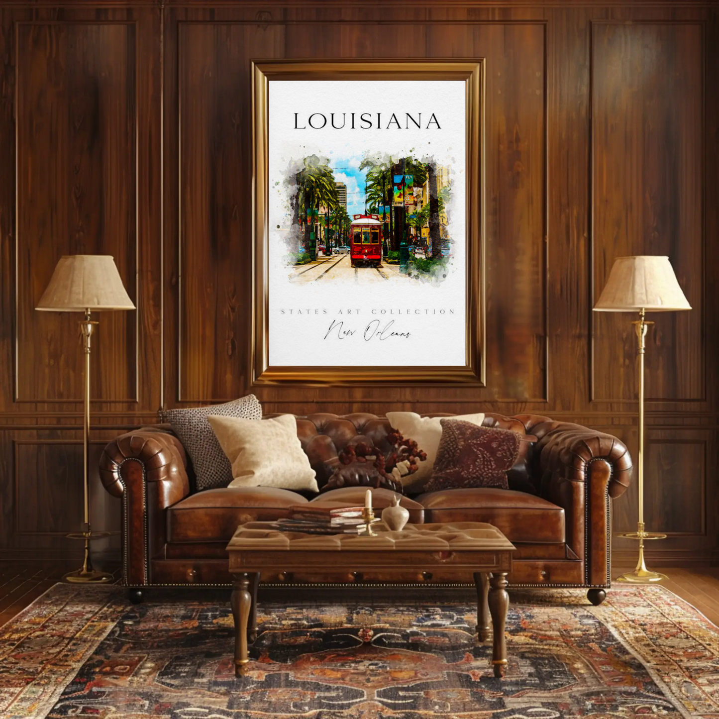 New Orleans Louisiana Streetcar Watercolor Art Poster