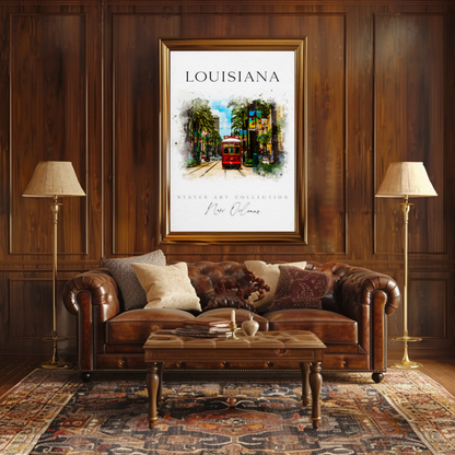 New Orleans Louisiana Streetcar Watercolor Art Poster