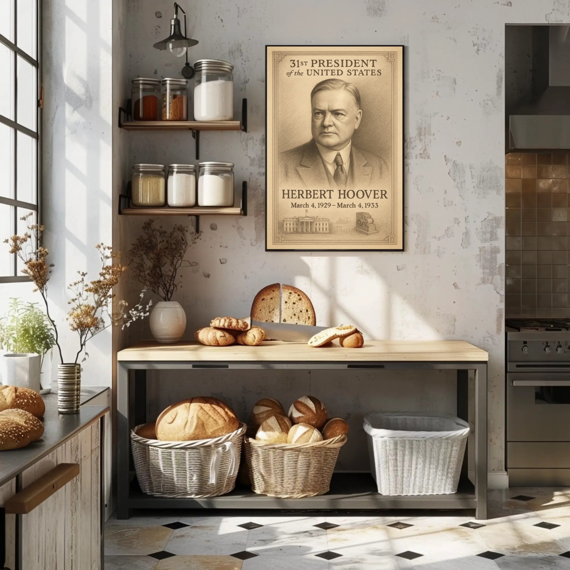 Herbert Hoover 31st President Sketch Poster Art Print for Home Decor PosterGoat