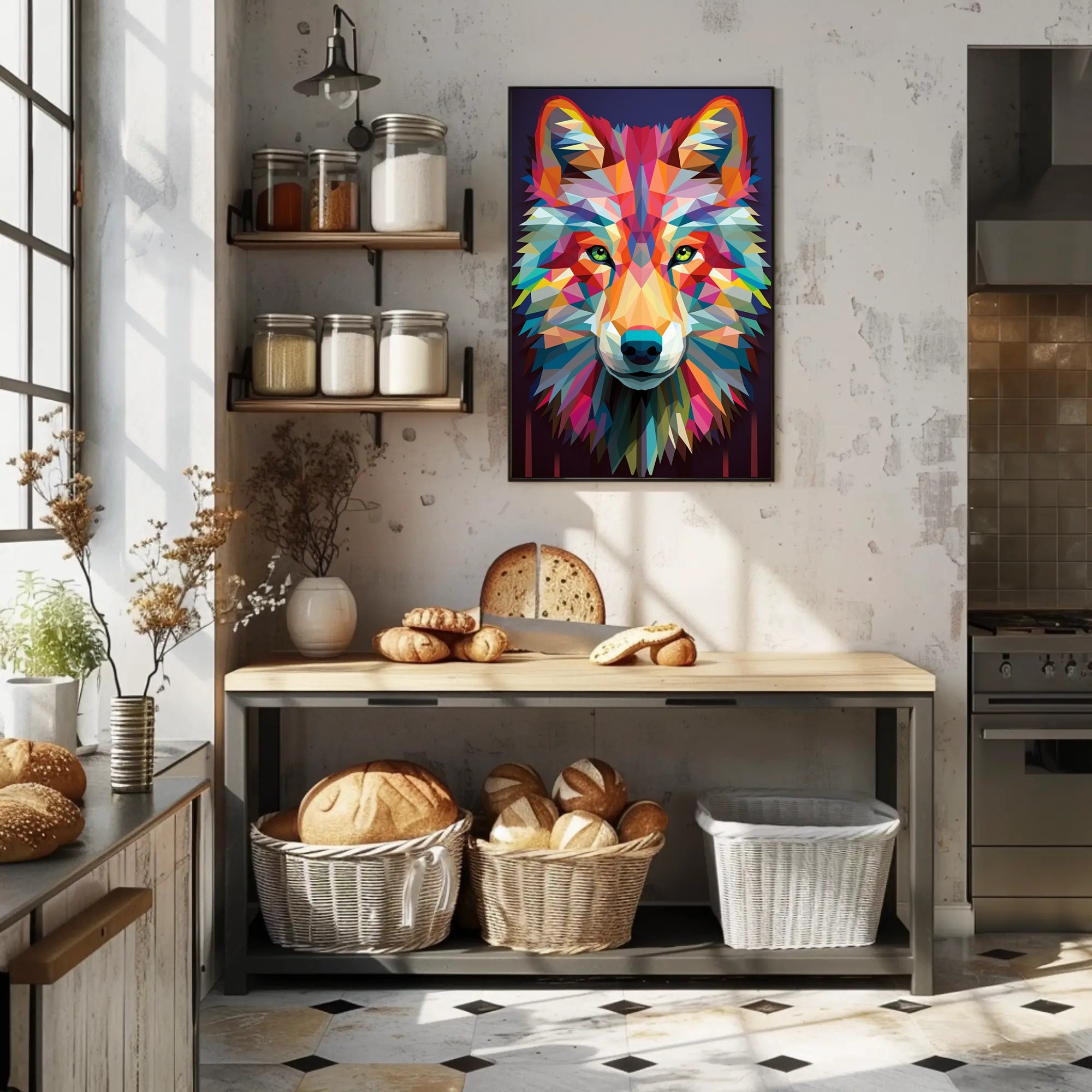 Geometric Wolf Art Poster PosterGoat
