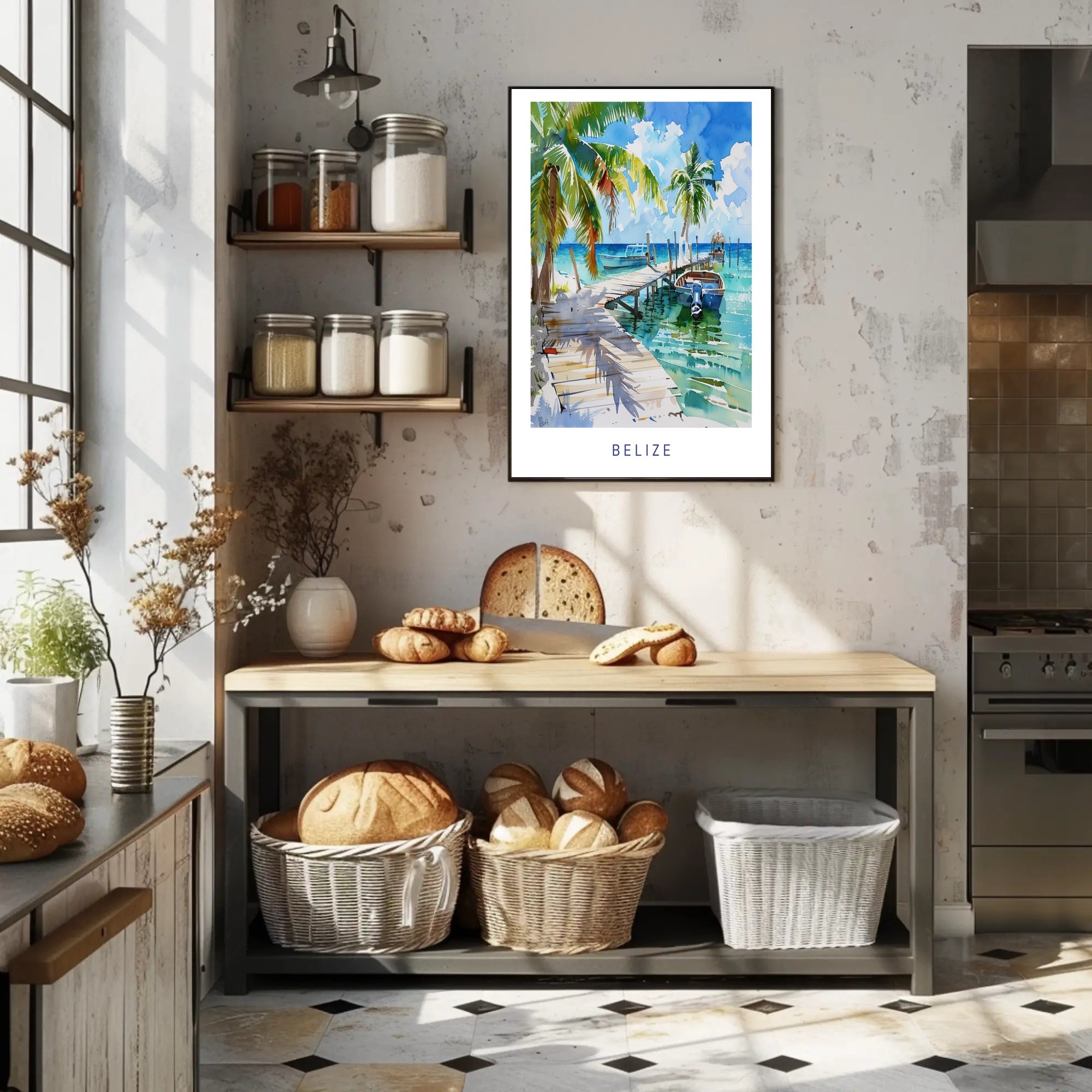 Tropical Belize Coastal Scene Travel Poster PosterGoat