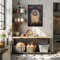 Vintage Clock and Roses: Baroque Victorian Heritage Poster