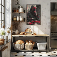 Mysterious Hooded Figure in Grayscale Artistic Poster PosterGoat