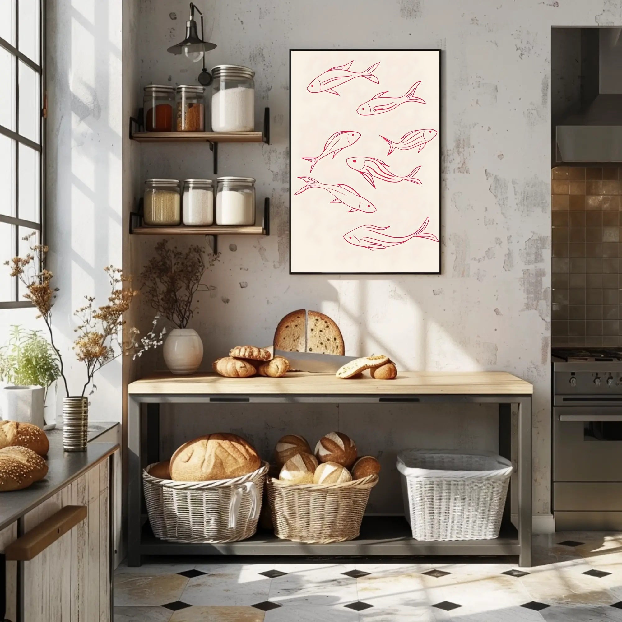Flowing Fishes Minimalist Poster Wall Art Print