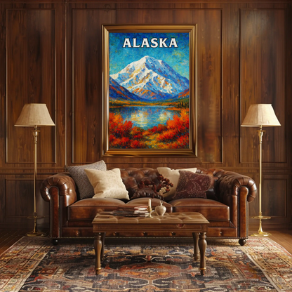 Alaska Mountain Reflection Autumn Foliage Lake Travel Poster