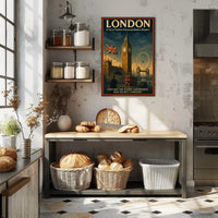 London's Iconic Landmarks Vintage Travel Poster Art