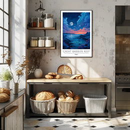 Dreamy Coastal Night Scene Under Full Moon - Artistic Poster
