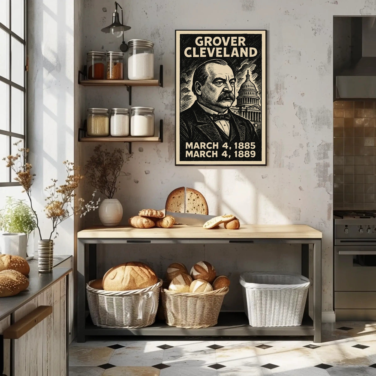 Grover Cleveland 22nd President of the United States B & W Comic Sketch Poster