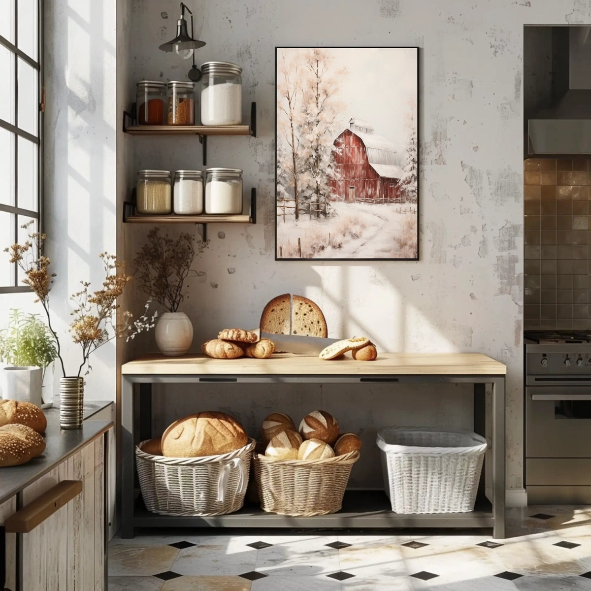 Winter Barn Scene Poster