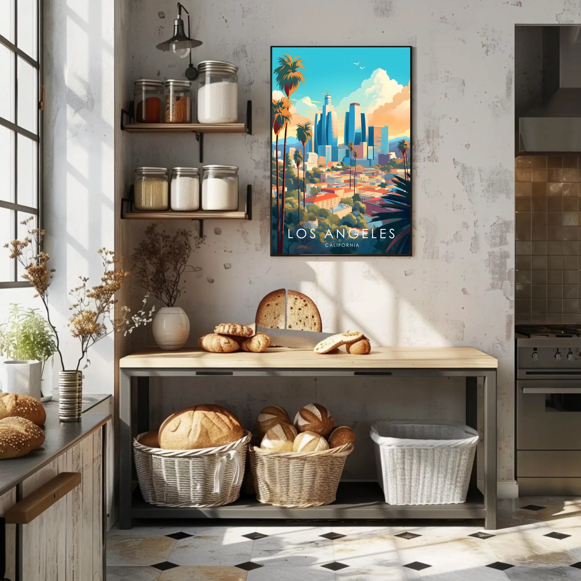 Vibrant Los Angeles Cityscape Illustration Travel Poster