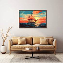 Vintage Sailing Ship at Vibrant Sunset Poster