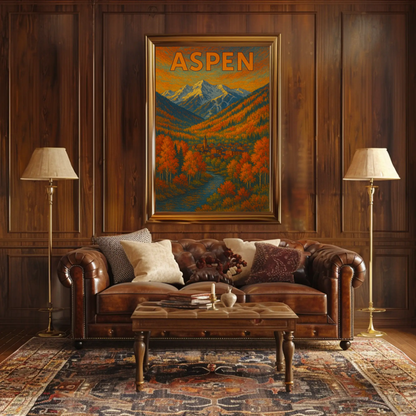 Aspen Autumn Mountain Town Travel Poster