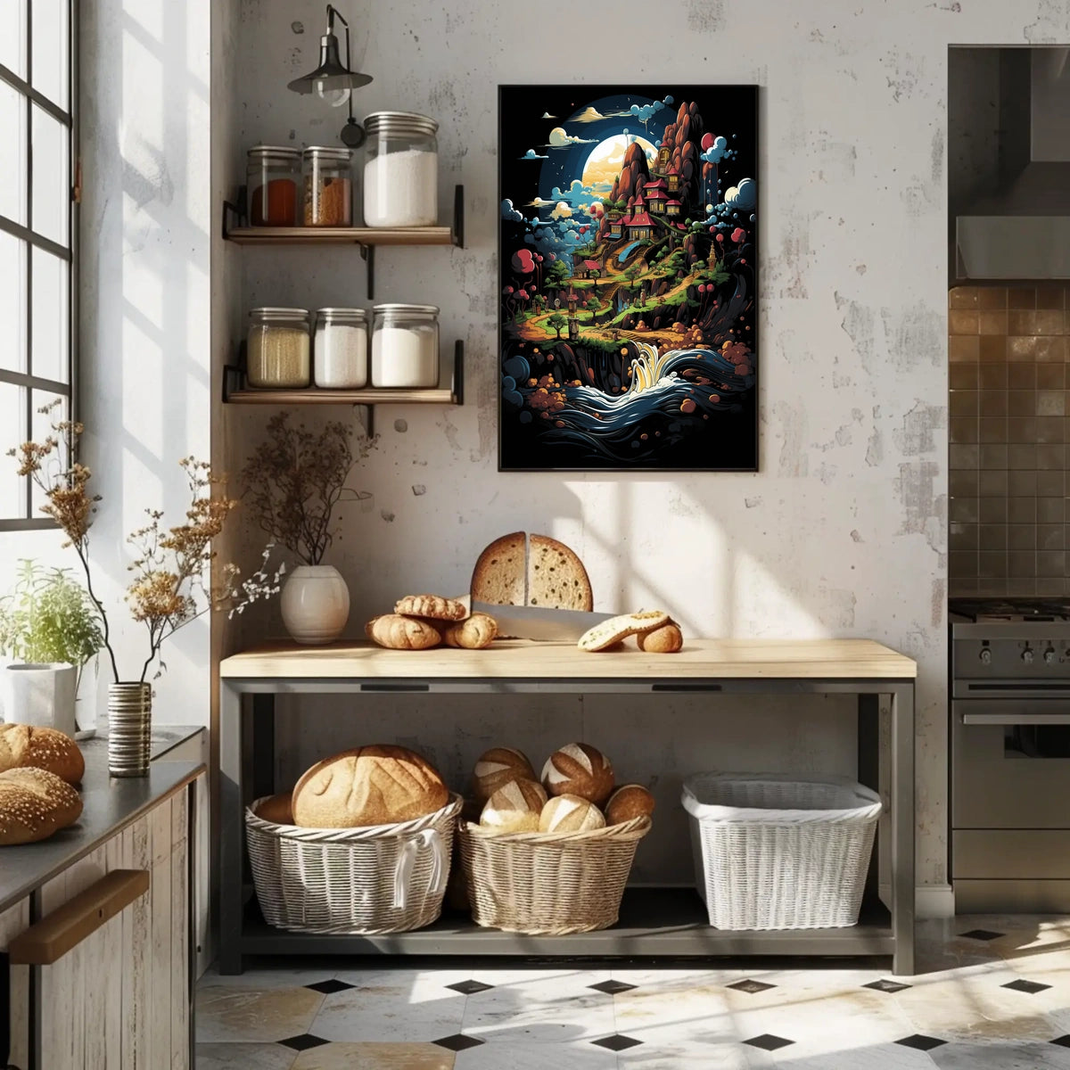 Whimsical Village Fantasy Landscape Art Poster