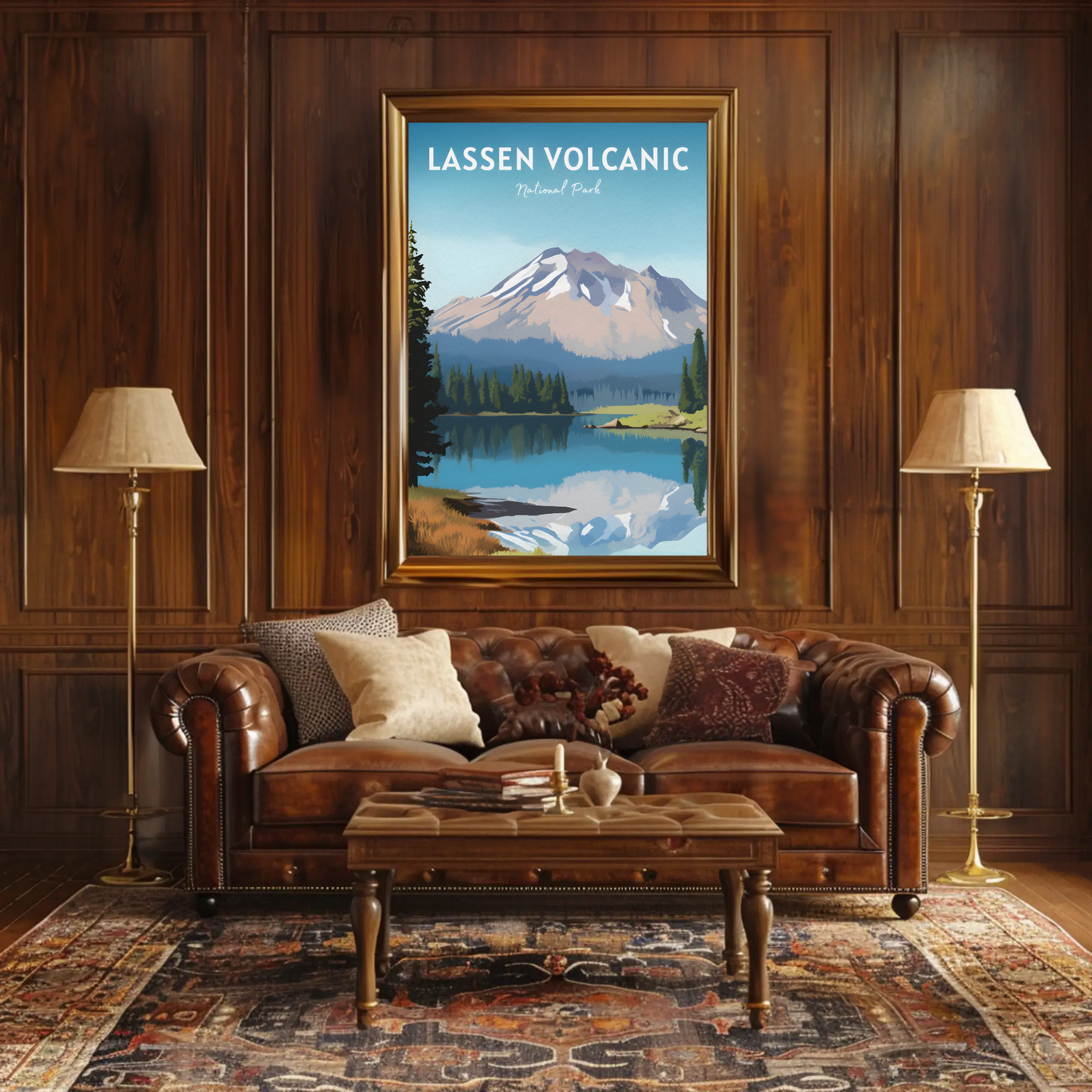 Lassen Volcanic National Park Mountain Lake Nature Travel Poster