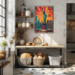 Statue of Liberty Energetic Urban Cityscape Travel Poster