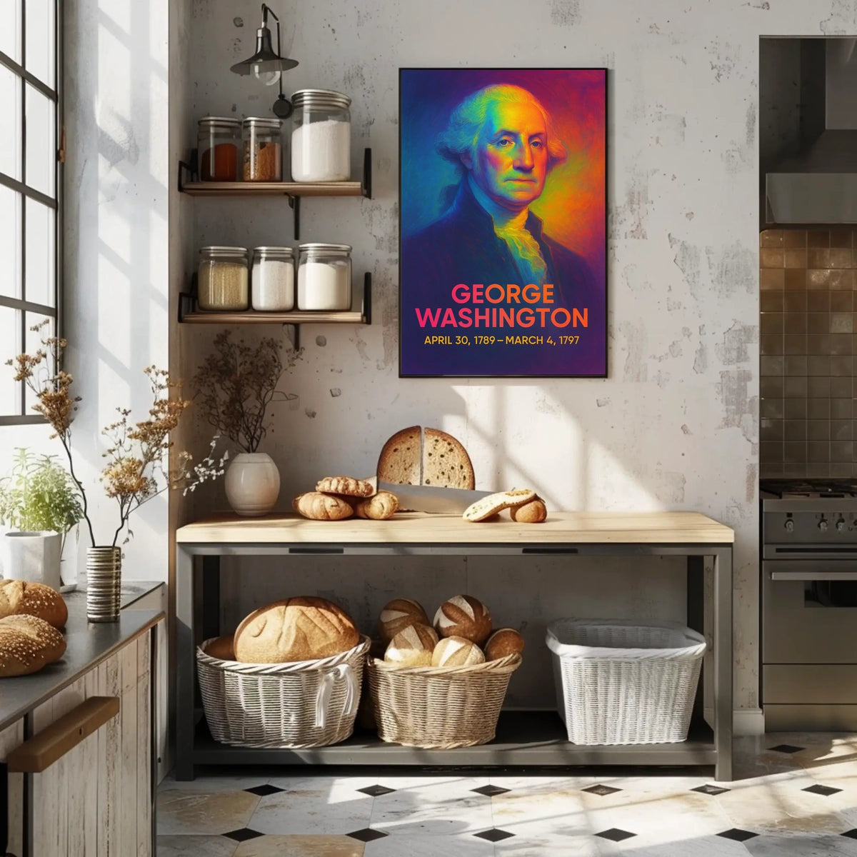 George Washington 1st President of the United States Neon Gradient Overlay Poster