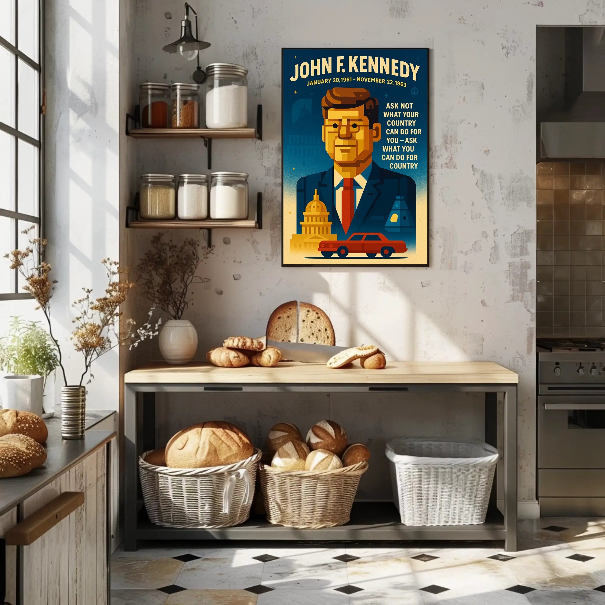JFK Vintage Patriotic Art Print Historical or Presidential Poster