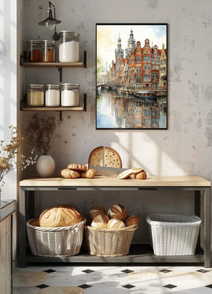 Amsterdam Canal Cityscape Watercolor Travel Poster