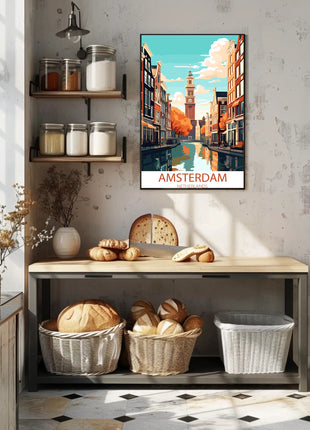 Amsterdam Canals Vintage Travel Poster