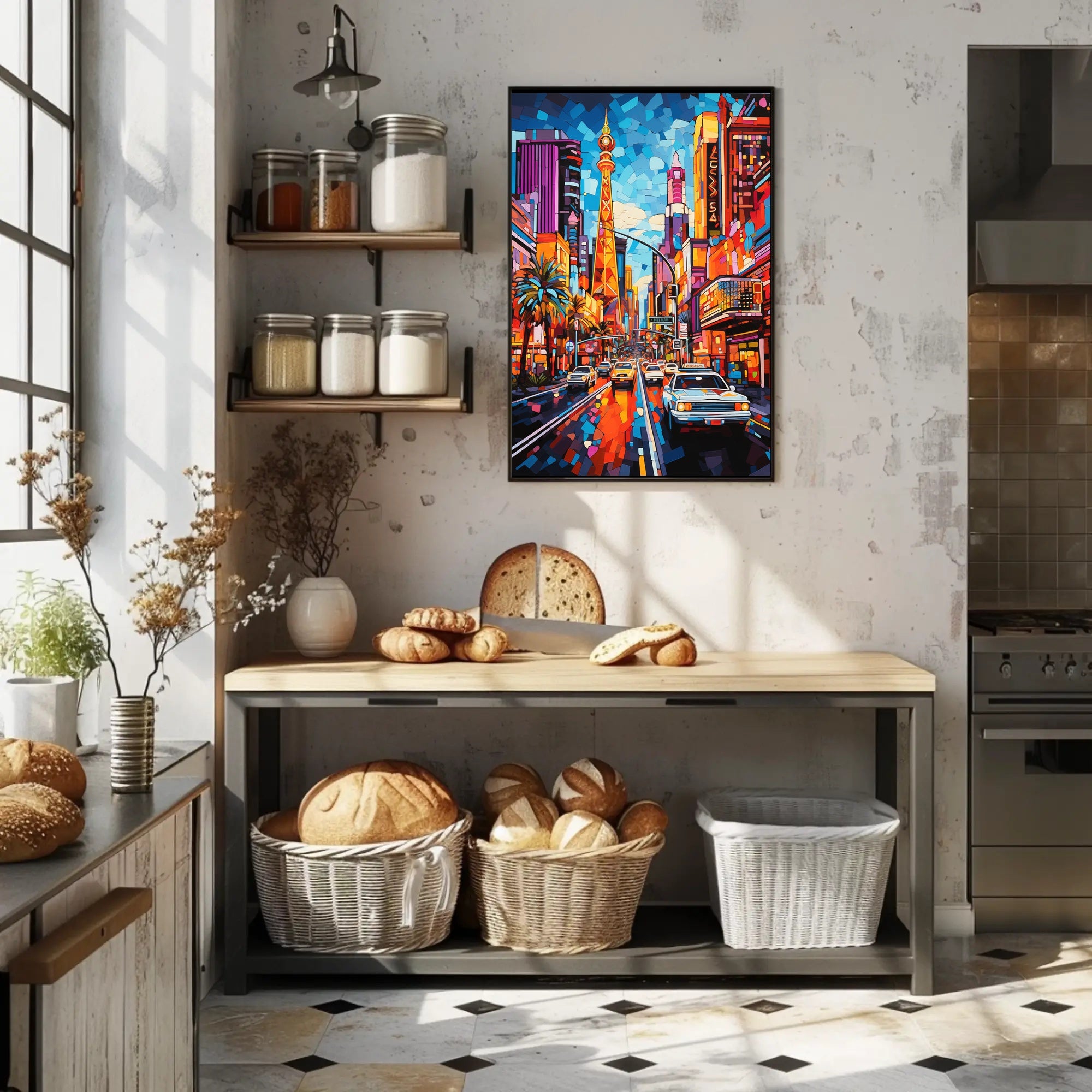 Vibrant Cityscape Mosaic with Eiffel Tower Artistic Poster