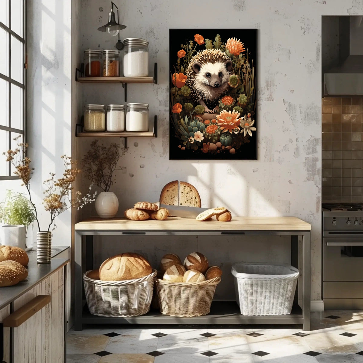 Hedgehog in Bloom: Enchanting Nature Art Poster