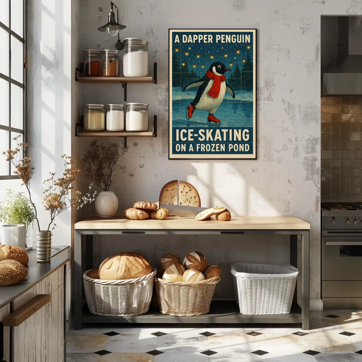 A Dapper Penguin Ice-Skating Poster