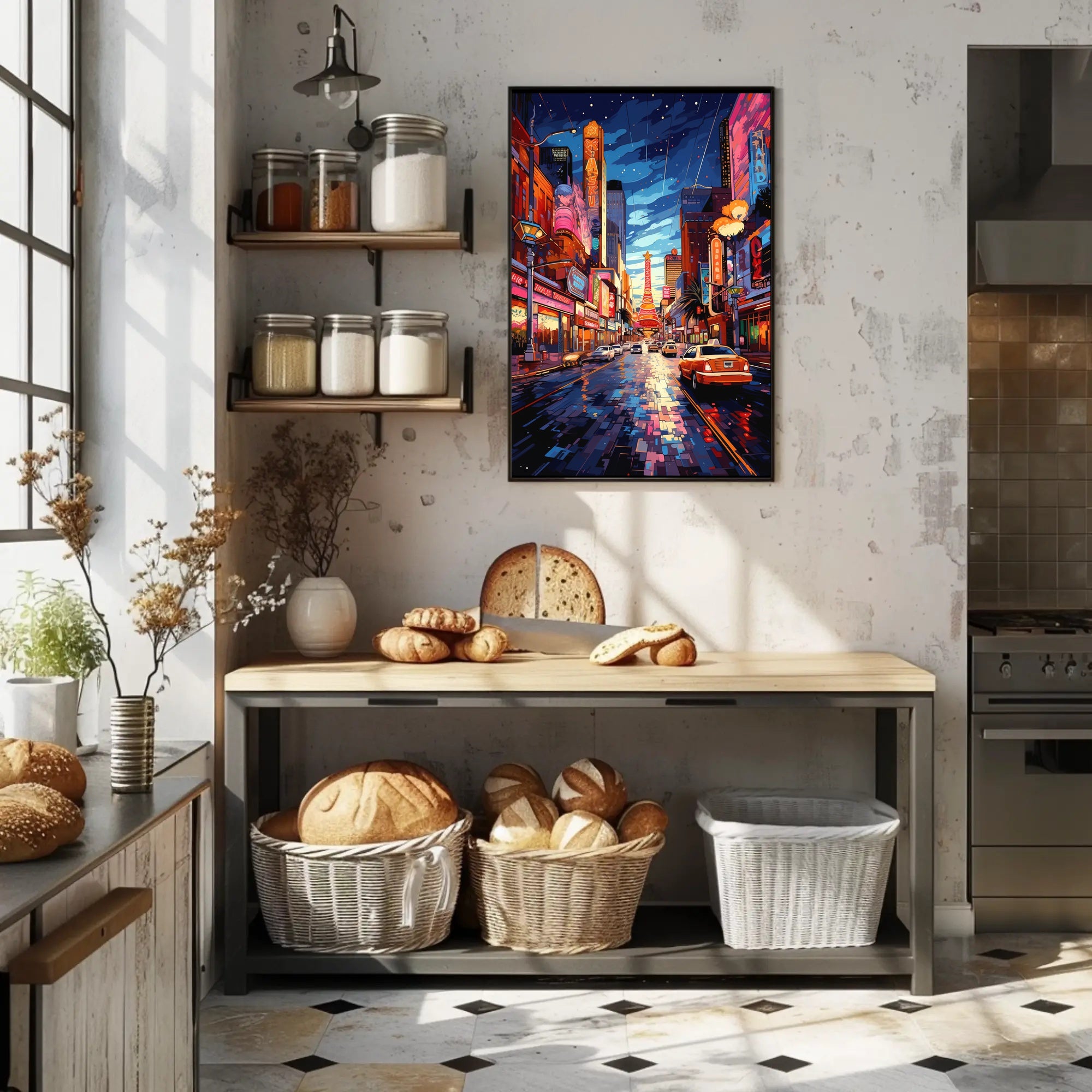 Vibrant Neon Nightlife Urban Cityscape Artistic Poster