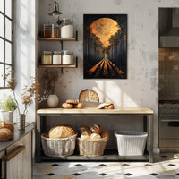 Surreal Forest Road with Celestial Body Artistic Poster