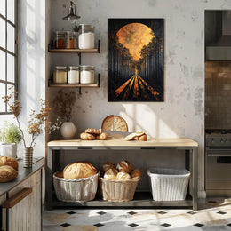 Surreal Forest Road with Celestial Body Artistic Poster