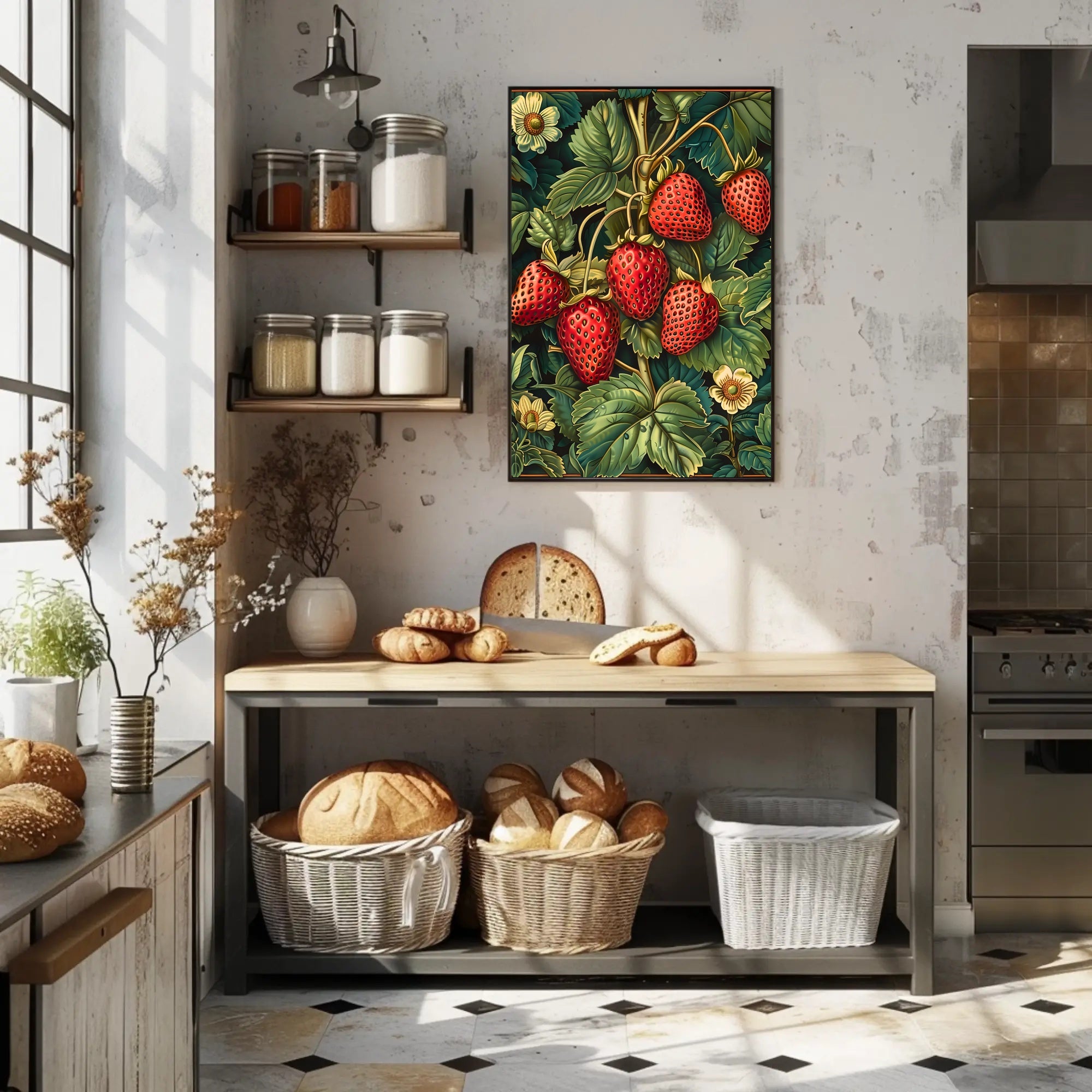 Vintage Strawberry Botanical Art Illustration Poster