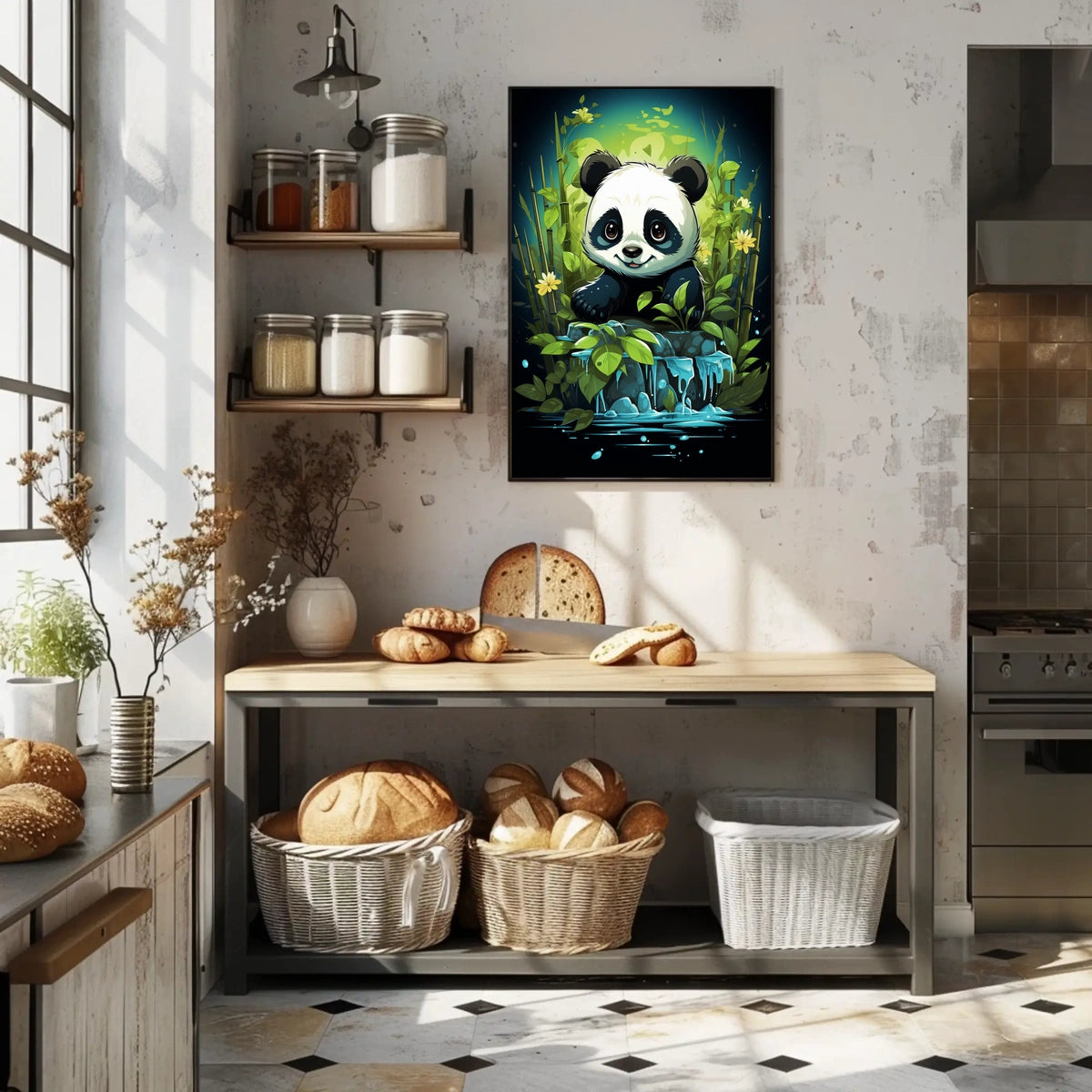 Adorable Panda in Lush Bamboo Forest Poster