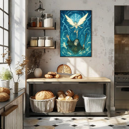 Winged Guardian in Ethereal Blue Fantasy or Mythology Poster