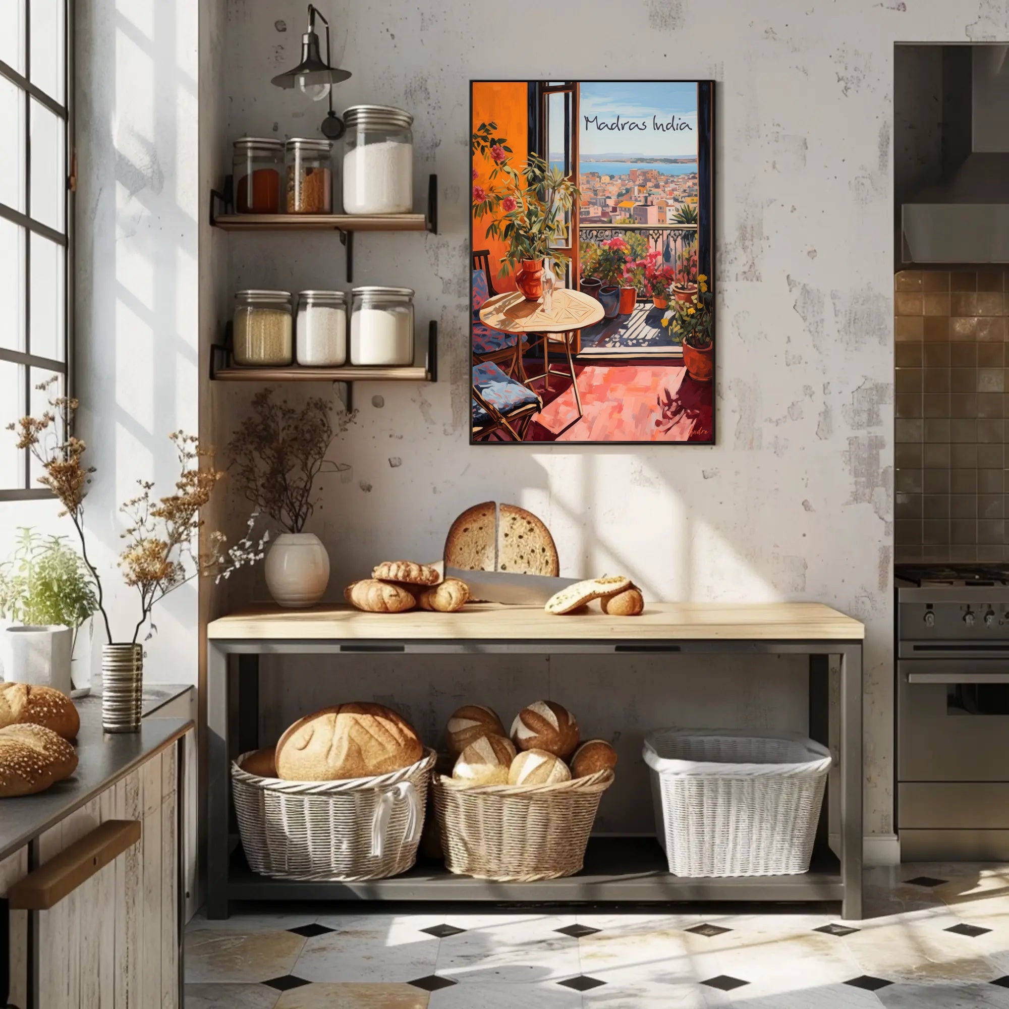 Madras India Balcony View with Cozy Seating Poster