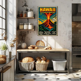 Hawaii Adventure Vintage Volcano Travel Poster