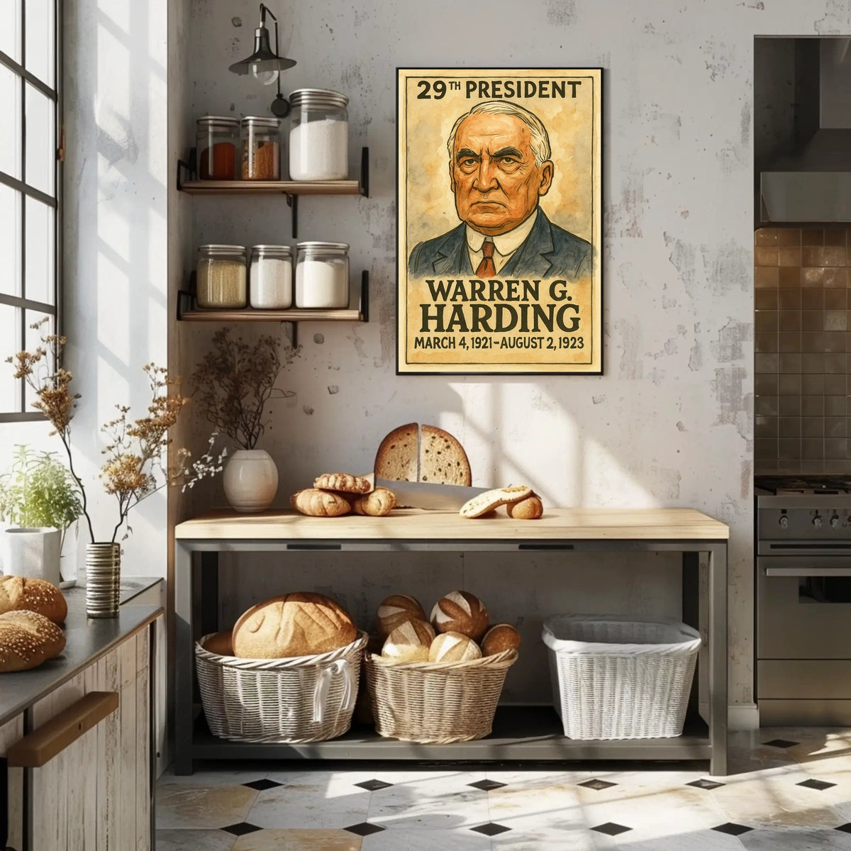 Warren G. Harding 29th President of the United States Exaggerated Cartoon Sketch Poster