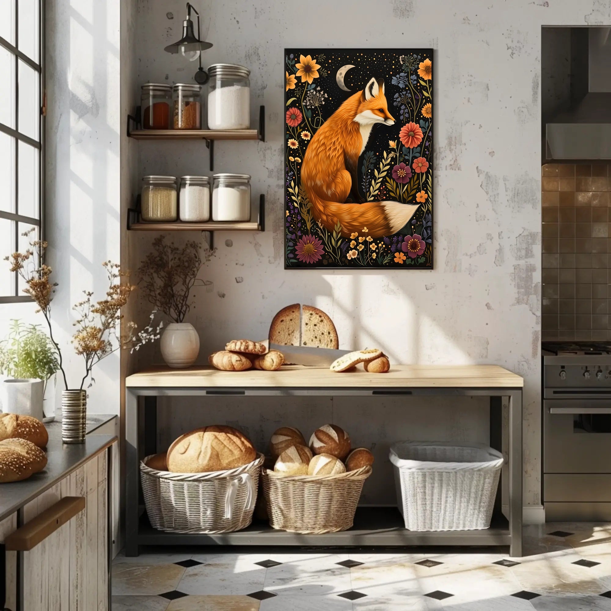 Whimsical Fox and Flora: Artistic Animal Poster