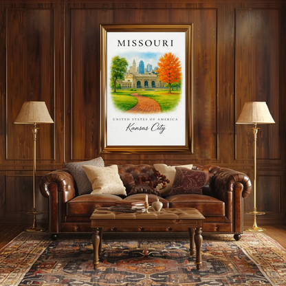 Kansas City Missouri Capitol Autumn Skyline Poster Poster