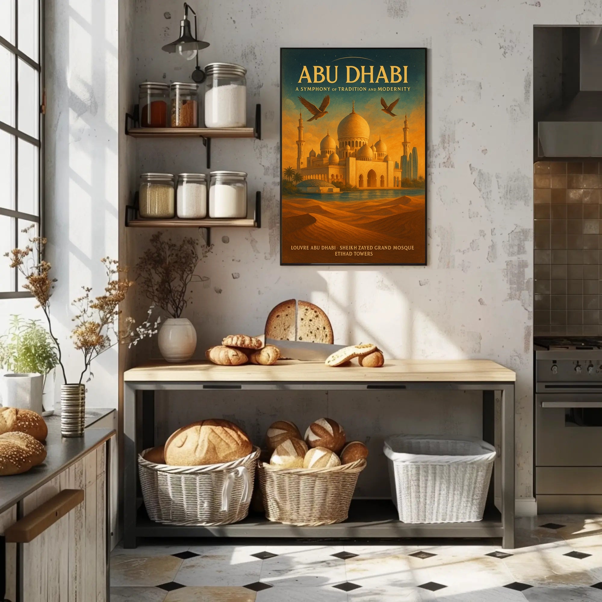 Abu Dhabi's Iconic Blend: Cultural Cityscape Travel Poster