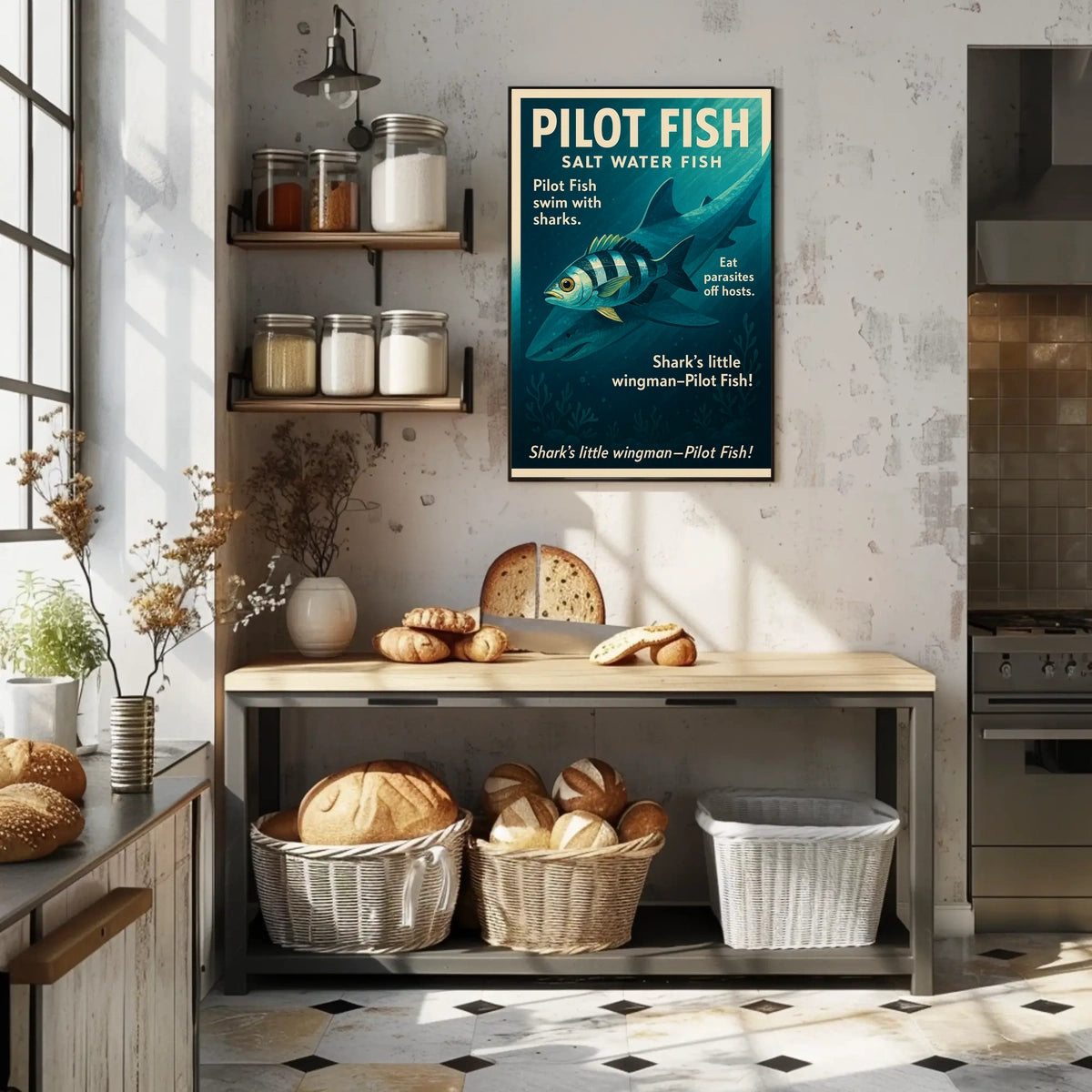Pilot Fish and Shark Symbiosis Educational Poster