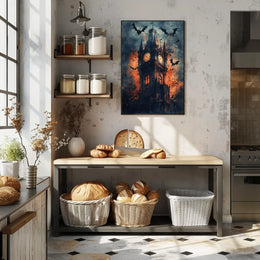 Gothic-Style Clock Tower Art Poster in Eerie Environment - Artistic Poster